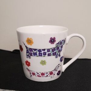 Fun Floral Dachshund Mug - White and Multicolor Rose of England Fine Bone China
